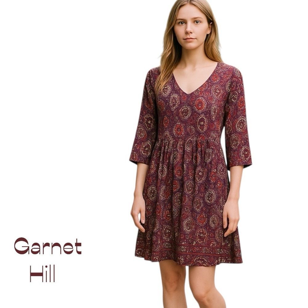 Garnet Hill Burgundy Floral Dress NWOT Size 4 Bohemian CottageCore